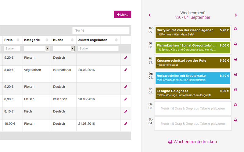 Screenshot Wochenkarten-Konfigurator